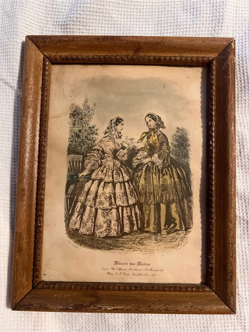 Pair of Antique Miroir des Modes French Fashion Framed Victorian Lithographs